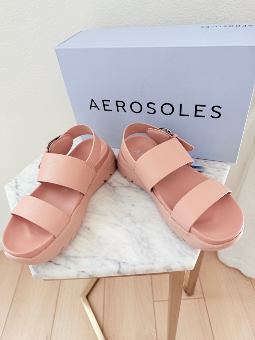 π AEROSOLES Hari Blush Pink Nude Cipria Sporty Low Heel Sandals 6.5 - Picture 8 of 12